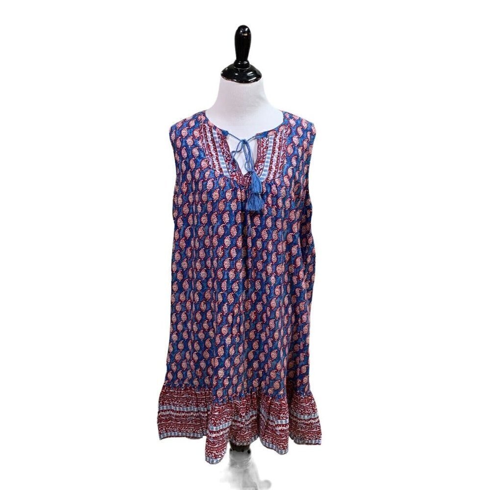 BeachLunchLounge Women's M Medium A-Line Mini Dress Pleated w. Tassels Batik